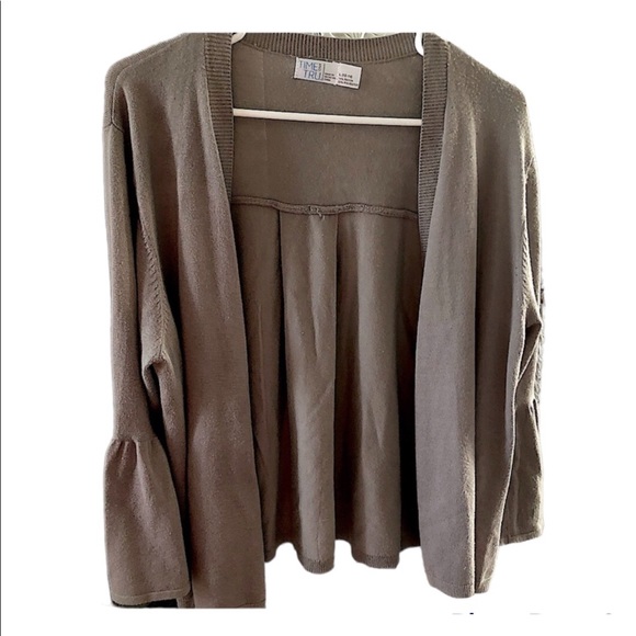 Time and Tru Sweaters - Time & Tru Women’s Open Front Brown Tan Waterfall Sweater w/ Bell Sleeves Size L